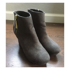 Grey suede wedge booties